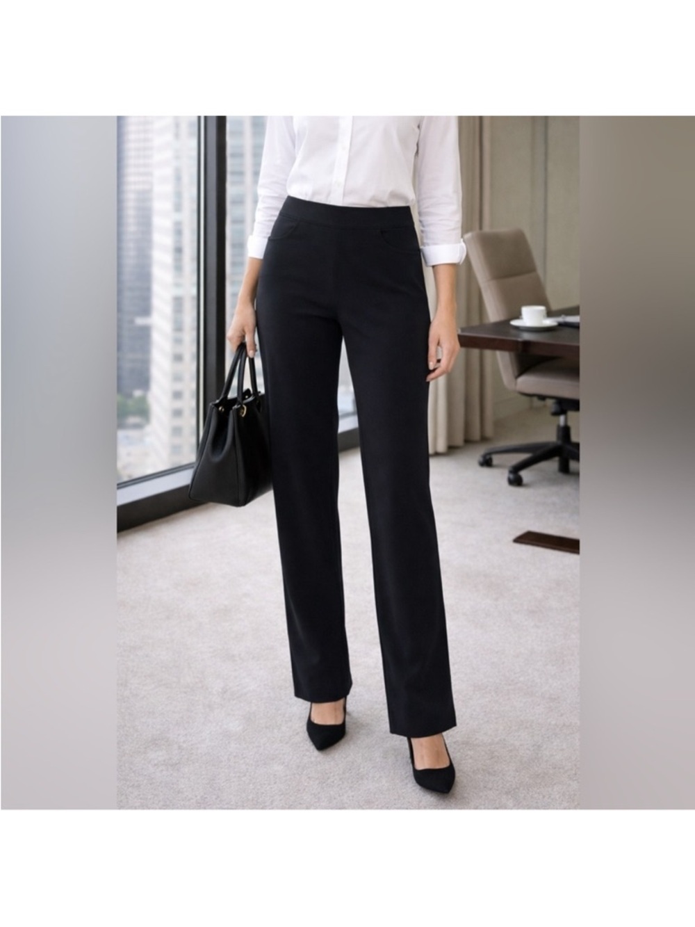 Quince Black Pull-On Straight Leg Pants XL Faux Pocket Workwear Minimalist